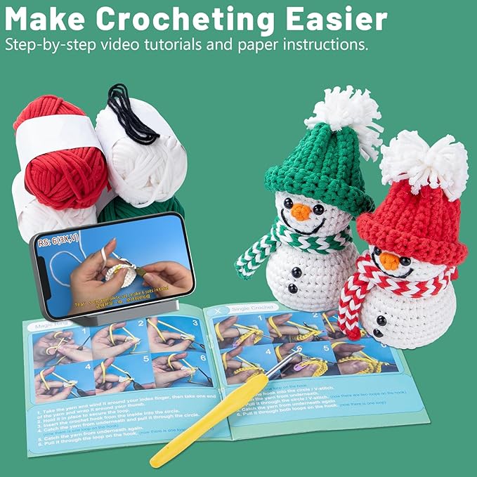 EOKPHULL Crochet Kit for Beginners, Easy DIY Crochet & Knitting Kit for Adults with Step-by-Step Video Tutorials, Yarns, Stuffing, Crochet Hook and Accessories, Crochet Craft Set