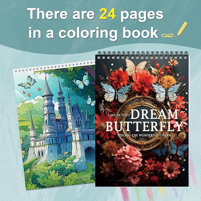 Adult Coloring Book for Women Relaxation, Butterfly Coloring Book for Adult Spiral Bound 30 Pages Thick Paper One Sided Design Coloring Book Mindfulness Gift for Her, Anxiety Relief Gifts Relaxation
