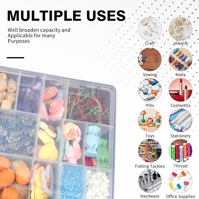 OALCQ 36 Grids 2 Pcs Bead Organizer and Storage Tackle Box for Rock Collection, Washi Tape, Small Items - Plastic Container