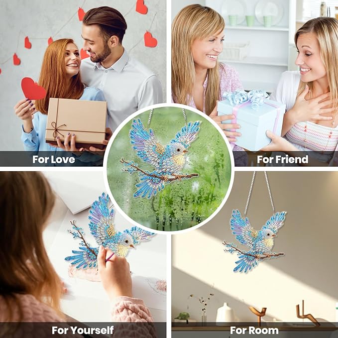 EOBROMD Diamond Hanging Art Kits for Adults, Bird Diamond Art Painting Suncatcher, DIY Special Shaped Rhinestone Kits for Adults, Window Pendants Garden Wall Hanging Ornament