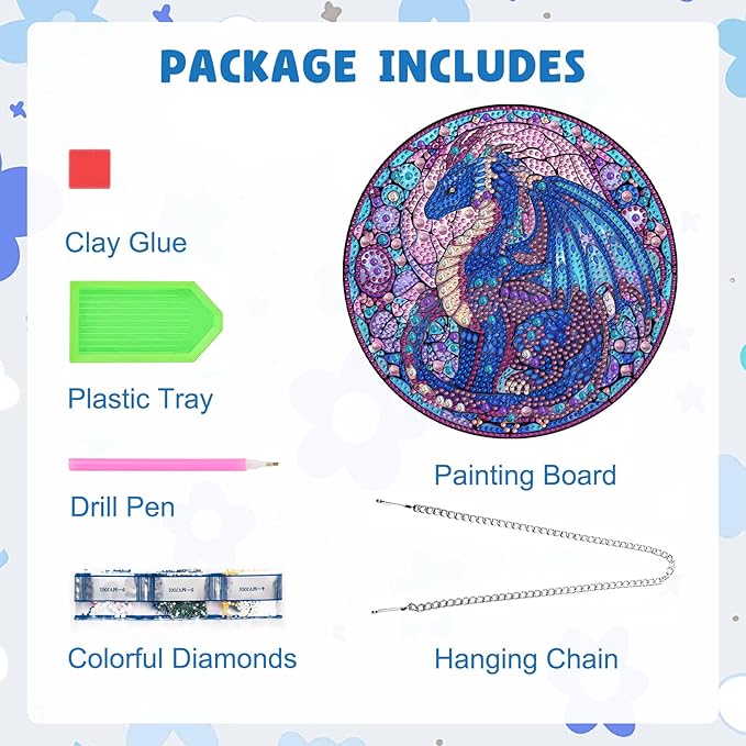 MAXBYE Dragon Diamond Art Kits for Adults Hanging Ornament, DIY Special Crystal Diamond Painting kit, Double Sided Painting Kits for Beginners Gift Wall Home Decoration 8×8 Inch