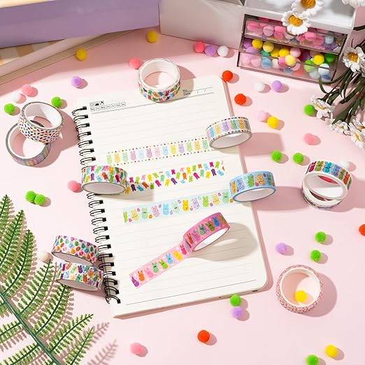 Easter Bunny Washi Tape - 12 Rolls Rabbit Dressed Scrapbook Washi Colored Masking Adhesive Decorative Tape Set School Office Teacher DIY Craft Scrapbooking Junk Journal Journaling Supplies