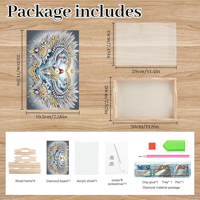 DIY Diamond Art Tray with Handle Diamond Art Painting Plate Creative Design Handmade Wooden Tray Mosaic Making Kits by Number Kits Diamond Art for Coffee Living Room Home Organizer (Jesus Christ)
