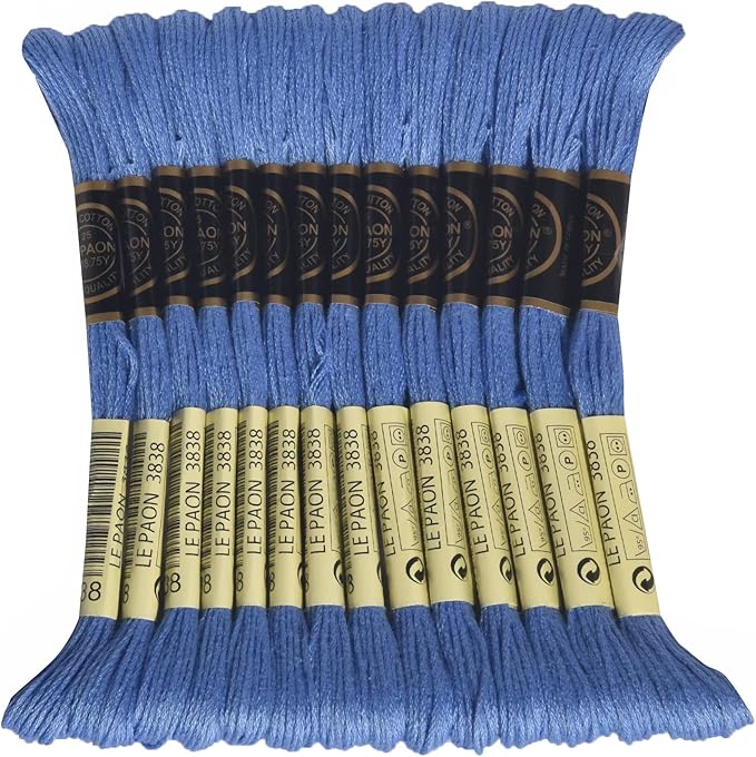 LE PAON Embroidery Floss, 14-Pack Six Strands 100% Long Staple Cotton Embroidery Thread, 8.7-Yard，Color Number：3838, Dark Lavender Blue