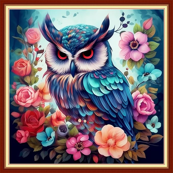 dimxvean stamped cross stitch kits,cross stitch kits for adults beginners,embroidery kits full range of cross stitch stamped kits needlepoint kits cross stitch patterns-owl flower 18x18 inch