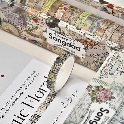 20 Rolls Skinny Vintage Washi Tape Set Retro Arts Adhesive Tapes Basic Patterns Decorative Masking Tape Sets for Craft, Kids, Scrapbook, DIY, Gift Wrapping (Forest Isles)