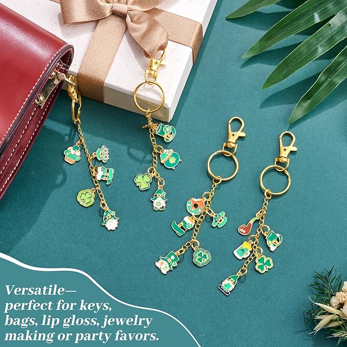PYURTHITY 254 Pcs St Patrick's Day Charms Lip Gloss Keychain Making Kit Include St Patrick's Day Enamel Charms Keychain Clips Extender Chains Jump Ring Plier DIY Jewelry Crafts Gifts for Women Adults