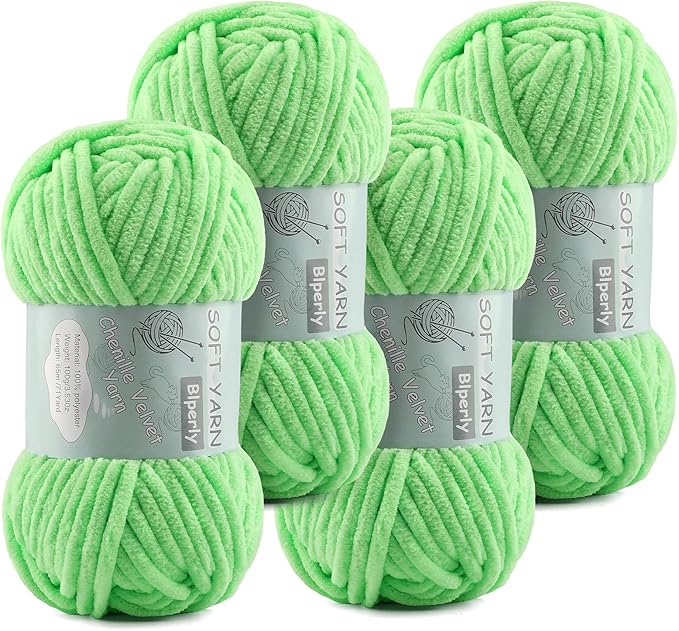 Chunky Chenille Yarn Velvet Soft Super Bulky Size 6 for Crocheting Knitting, Baby Blanket Yarn, 100g 71 Yds per Skein, Easy to Use for Scarves, Amigurumi, Crafts (4, Aquamarine)