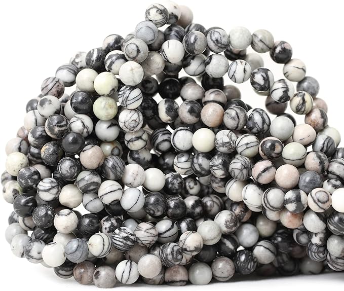 cheavian 60pcs 6mm natural black network zebra stone round loose beads for jewelry making diy bracelet necklace materials 1 strand 15"