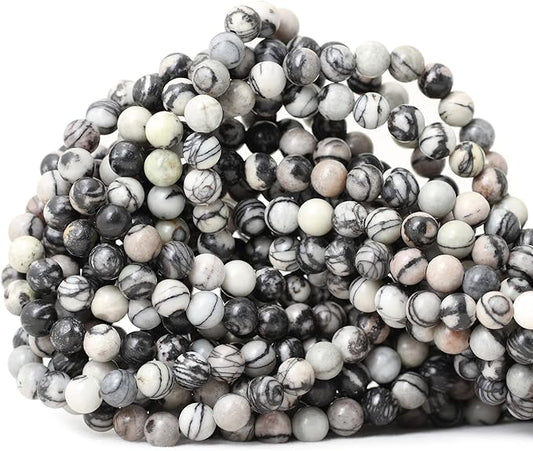 cheavian 60pcs 6mm natural black network zebra stone round loose beads for jewelry making diy bracelet necklace materials 1 strand 15"