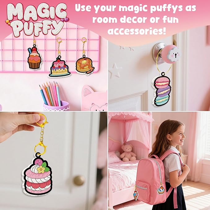 MZYTOZA 3D Art Craft Aqua Magic Puffs Paint Kit - Magic Foam Texture Painting Kit, 15 Mess-Free Paint by Number Craft for Kids, Christmas Gift Idea & Stocking Stuffer(Dessert Style)