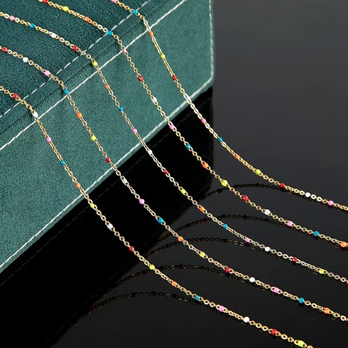 UMAOKANG 33 Feet/10 Meters Colorful Beaded Stainless Steel Jewelry Chains Gold Plated Cable Link Chain for Jewelry Making with 10 Lobster Clasps and 30 Jump Rings