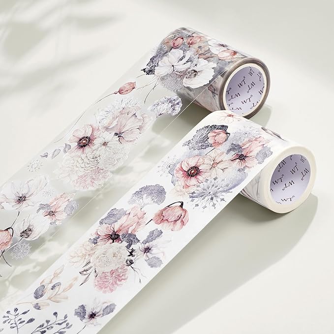 WT Frostbloom Wide PET Tape, Single Roll, Original Winter Floral Designs, Clear Transparent Adhesive Tape – Not Pre-Cut, for Junk Journals, Scrapbooks, Bujo, Planners, DIY Crafts, Art Stationery