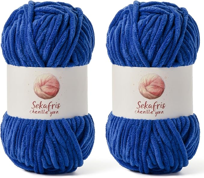 2 Pack Chunky Chenille Yarn for Crocheting, Baby Yarn for Crocheting Soft Blanket, 174.9 yds /7 oz Crochet Yarn, Bulky 5 Amigurumi Yarns, Fluffy Velvet Yarns for Knitting Crafts (2 Sapphire Blue)