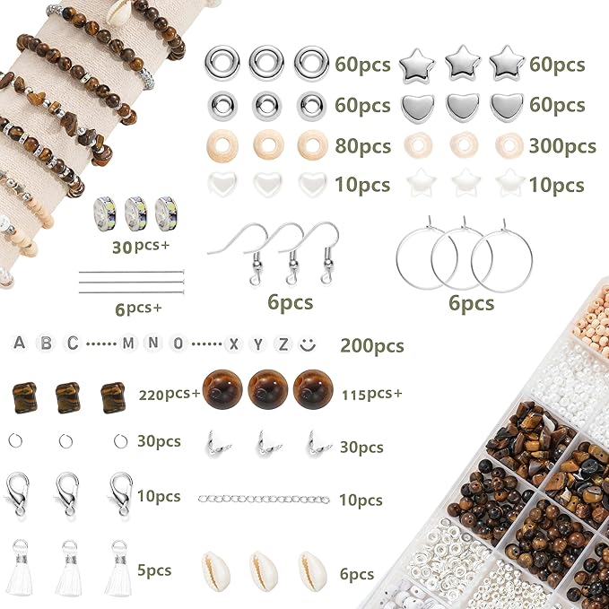 xyliise bracelet making kit natürliche perlen set for adults beads for bracelets silver jewelry making supplies diy jewelry necklace earrings (cz006-tiger's eye)