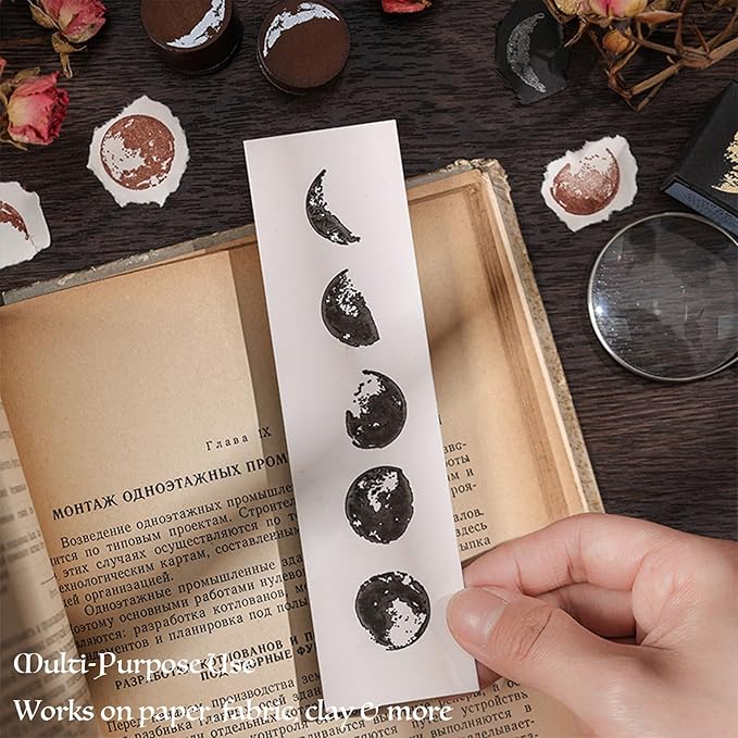SIBLYMONA 8 Pieces Phases of The Moon Wooden Rubber Stamps Set for DIY Crafting, Decorative Wood Stamps with Moon Patterns, Reusable Rubber Stamp Kit for Scrapbooking & Card Making (Moon(8Pcs))