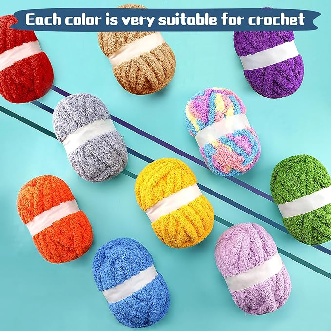 8 Pack Chunky Yarn for Hand Knitting - Chunky Chenille Blanket Yarn for Crocheting - Jumbo Fluffy Yarn for Crochet - Super Bulky Yarn 25 yds 7.7 oz Each Skein (Macaroon)