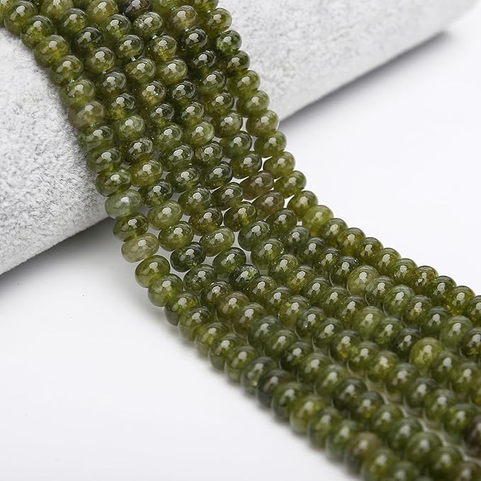 2 Strands (150PCs) Olive Green Jade Rondelle Beads, 5 * 8mm Gemstone Loose Spacer Abacus Disk Beads for DIY Bracelet Necklace Earrings Jewelry Making, Craft Supplies Beading Kit