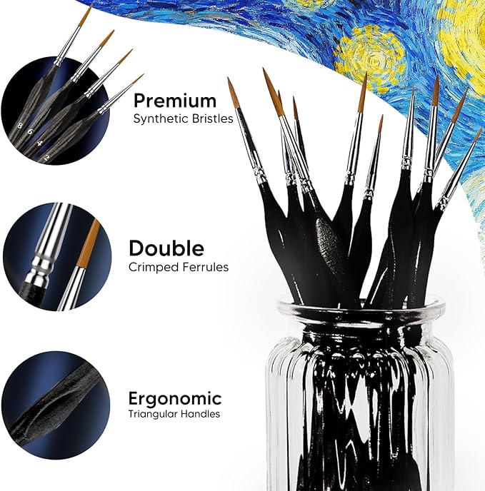 5PC Miniature Paint Brush for Fine Detailing, Detail Paint Brushes, Small Painting Brushes for Art, Crafts, Acrylic, Watercolor, Model, Face, Paint by Number, Figurine(Black)
