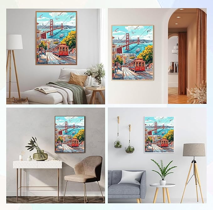 QENSPE Diamond Painting Art Kits for Adults, DIY City View Full Drill Diamond Art for Beginners, 5D Red Tram Round Diamond Dots Paintings Gem Art Crafts for Home Wall Decor Gifts 30x40cm