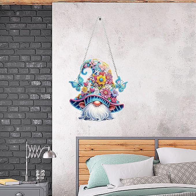 Auremi Gnome Diamond Art Pendant Kits,5D Flower Diamond Art Diamond Painting Hanging Kits,DIY Special Shaped Diamonds Painting Suncatcher Pendant Kit for Adults for Gift Wall Home Decor