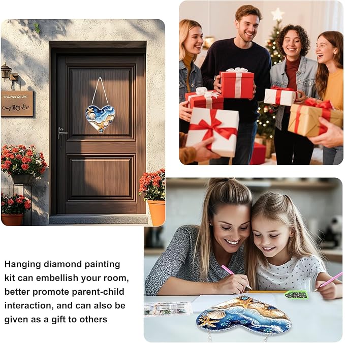 TOSTOG Diamond Art Hanging Kits for Adults, Beach Shell Starfish Diamond Painting for Adults Window Pendant,Special Shape Diamonds Diamond Painting Hanging Pendant Kit for Wall Home Decor Gift