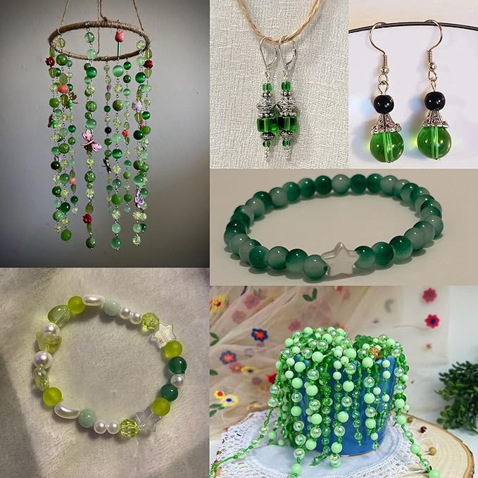 500pcs Glass Beads Green, 6mm Assorted Crystal Bead for St. Patrick's Day Jewelry Making, Round Spacer Loose Beads Kit for DIY Charms Bracelets Necklaces Earrings