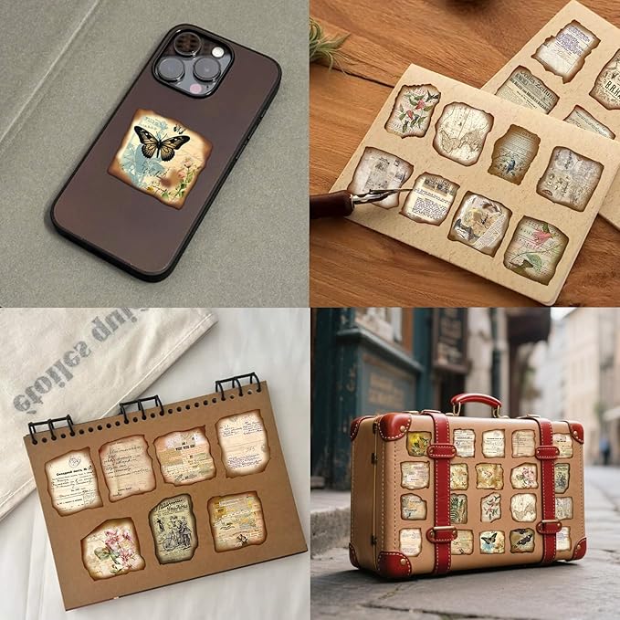 100 Pcs Vintage Journaling Stickers - Junk Journal Supplies with Antique Map Prints & Distressed Edges, Scrapbook Stickers for Planners, Ideal for Kids Teenagers Adults