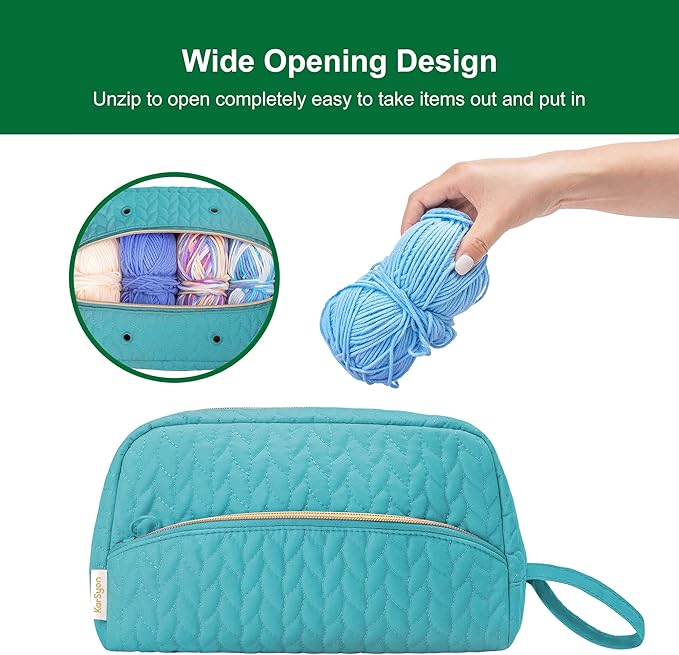 Crochet Yarn Bag Knitting Bag Storage for Crocheting Accessories Crochet Hook Case Organizer Gift for Crochet Lovers (Teal), K3201