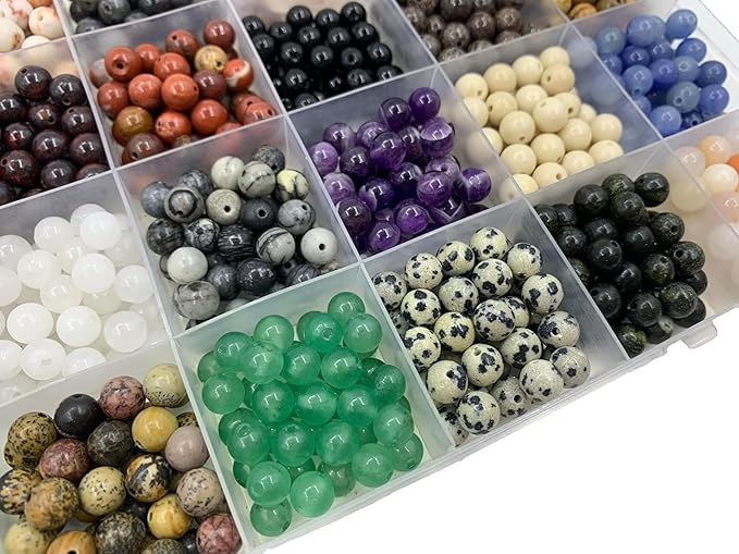 960pcs 6mm Natural Round Stone Beads,Multiolor Crystal Energy Stone,Loose Gemstone Accessories Hole Size 1mm,DIY Smooth Beads Necklace Bracelet for Jewelry Making (6mm 24Color 01 Material-A)