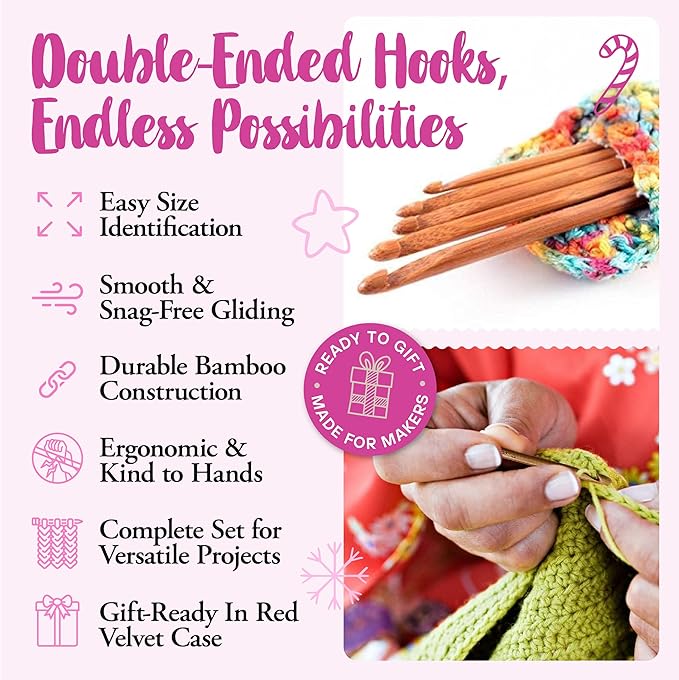 KnitPal Double Ended Tunisian Afghan Crochet Hooks Set - Tunisian Crochet Hooks - 6 IN (15cm) Long 5 US Sizes: G/4mm, 7/4.5mm, H/5mm, I/5.5mm,J/6mm