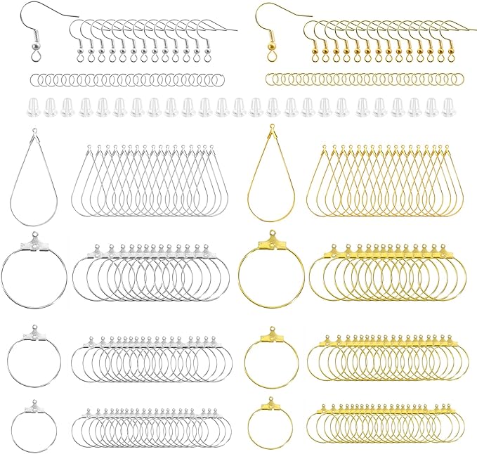 XKCWXY 483Pcs Earring Making Kit with Beading Hoop Earring Finding Component Accessories,Earring Hooks,Jump Rings,Earring Backs for Jewelry Making DIY Craft