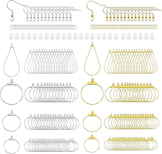 XKCWXY 483Pcs Earring Making Kit with Beading Hoop Earring Finding Component Accessories,Earring Hooks,Jump Rings,Earring Backs for Jewelry Making DIY Craft