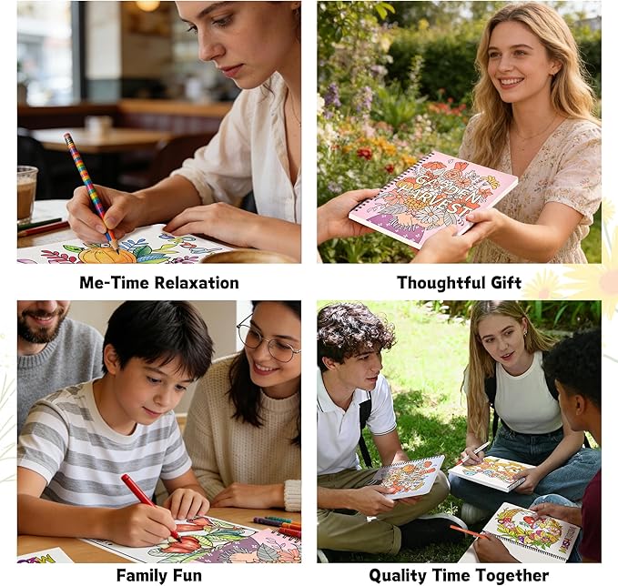 Adult Coloring Book for Women, 2-Pack Fruit and Vegetable Designs, Stress Relief Coloring Books for Adults, 8.5 x 7 Inch Relaxing Art Activity for Mindful Coloring