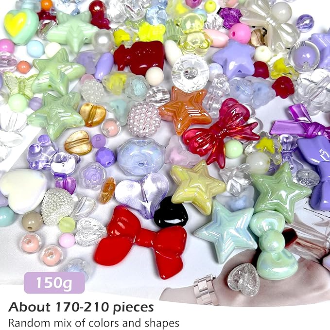 Assorted Acrylic Beads for Bracelet Making Kit, 150g Cute Beads for Keychain Making, Kandi Charms, Kawaii Jewelry Making, DIY Crafts
