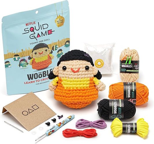 The Woobles Beginners Crochet Kit with Easy Peasy Yarn as seen on Shark Tank - with Step-by-Step Video Tutorials - Squid Game (Young-HEE Character)
