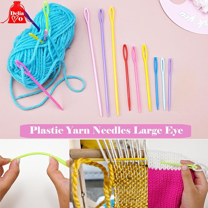 DeliaVo 200Pcs Knitting Stitch Markers with 9 Yarn Needles, Stitch Marker for Crocheting, Colorful Locking Pins Clip Crochet Supplies & Accessories