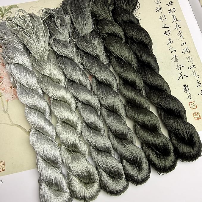 100% Nature Mulberry Handmade Embroidery Silk Thread Woven Jewelry Accessory Artificial Flowers Cross Stitch Floss DIY Sewing Kits 6 Gradient Colors 22m Each (2)
