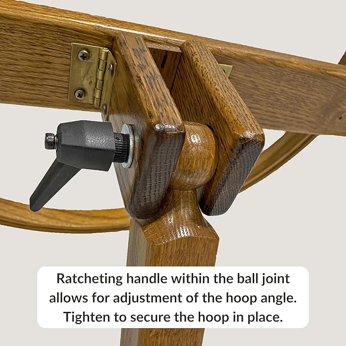 dutchcrafters solid oak wood 22 inch round extra large tilting quilt hoop with stand, quilting frame for hand quilting - amish made in america (medium walnut)