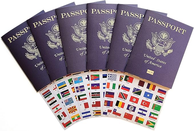 SJPRINTER Passport-Style Notebooks 12-Pack — Blank Pocket Journals for Travel Scrapbook, Classroom Geography & Social Studies — Use with Travel Stickers & World Flags — Bulk Stationery
