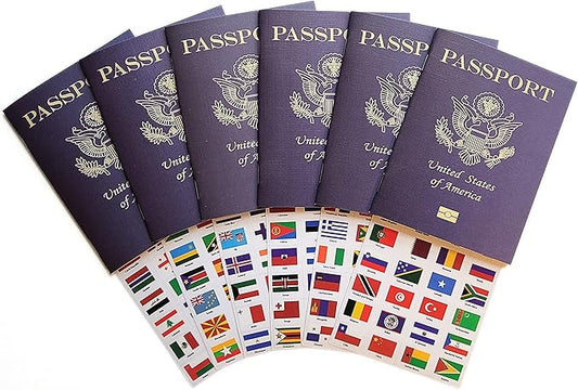 SJPRINTER Passport-Style Notebooks 12-Pack — Blank Pocket Journals for Travel Scrapbook, Classroom Geography & Social Studies — Use with Travel Stickers & World Flags — Bulk Stationery