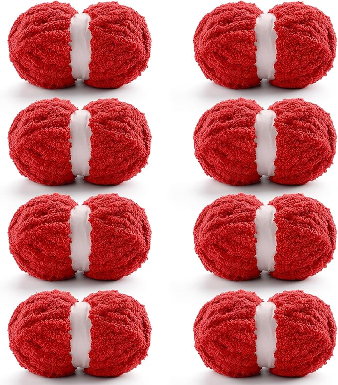 8 Pack Chunky Yarn for Crocheting, Blanket Thick Chenille for Hand Knitting, Soft Chunky for Crochet - 28 Yds 7.7 Oz Each Skein (Big Red)