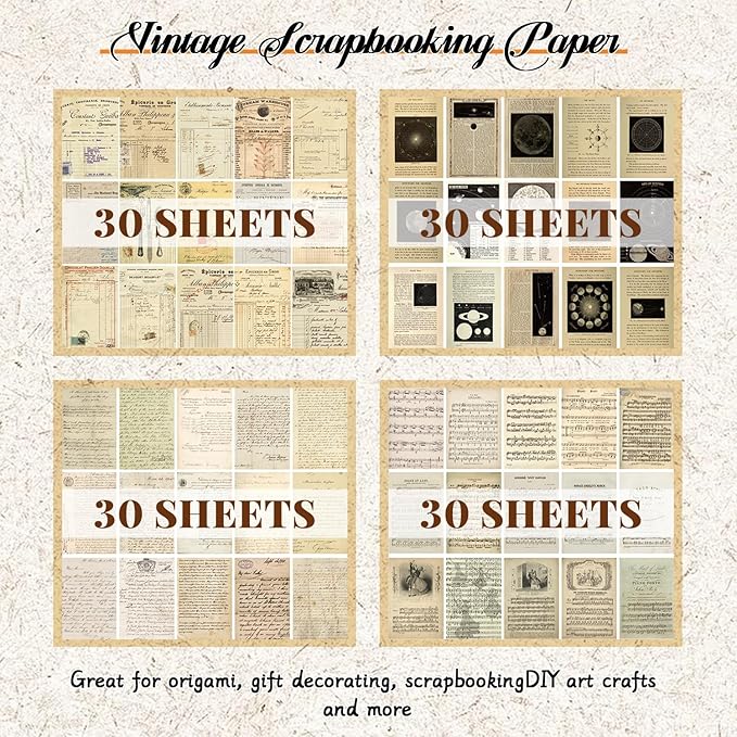 120Pcs Vintage Decor Scrapbook Paper Kit, Rice For Scrapbooking,Junk Journal Supplies, Decoupage paper,Card Making Supplies,And Cottage Core Room Decor DIY Mixed Media Collage Card