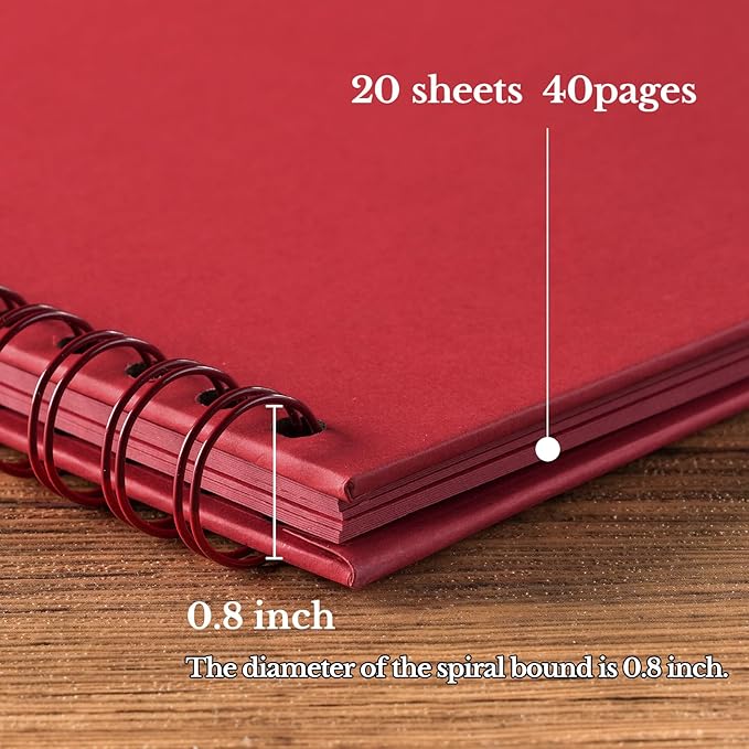 potricher 12 x 12 Inch DIY Scrapbook Album 40 Pages Hardcover Kraft Paper Scrap Book Photo Albums Memory Book for Wedding and Anniversary Family (Red, 12 Inch)