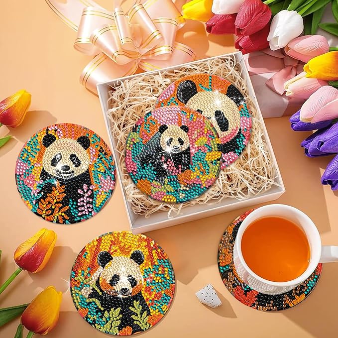 EWJRNSF 8 PCS Diamond Art Coasters Kit, Small Diamond Painting Coasters, Fall Diamond Art Kits for Adults Beginners, Arts and Crafts Supplies Item Sets with Holder