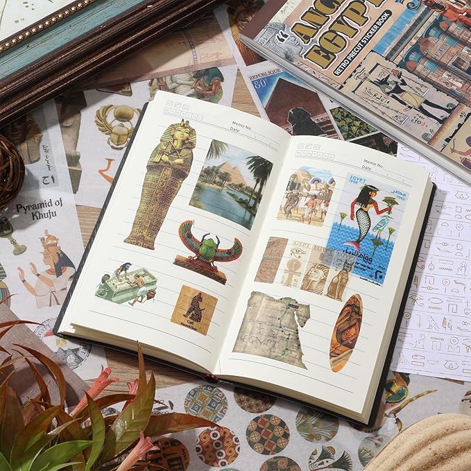 Ancient Ecypt Scrapbooking Stickers 400 Pre-Cut Washi Stickers & 20 Scrapbook Papers Vintage Mysterious Egyptian Aesthetic Sticker journaling Supplies