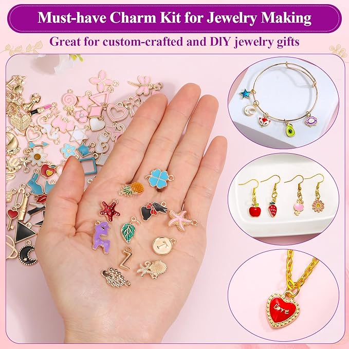 Modacraft 3 Types 172 Pcs Charms for Jewelry Making with Jump Rings, Bulk Enamel KC Letter Charm for DIY Necklace Bracelet Earring Craft Supplies
