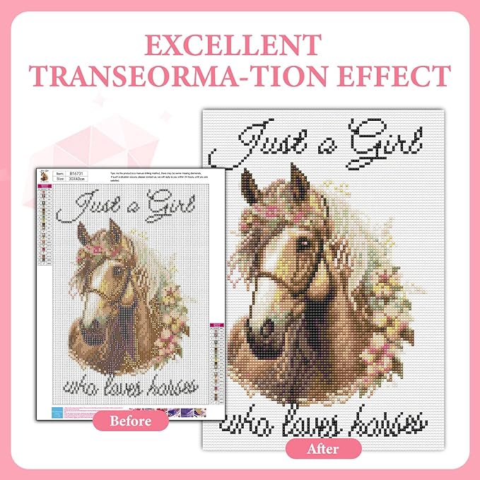 GEEHEIY Horses Diamond Art Kits for Adults, 5D Horse Diamond Painting Kits for Beginner, DIY Flower Lover Gem Art Dots for Adults, Perfect for Home Wall Decor 12x16 Inch