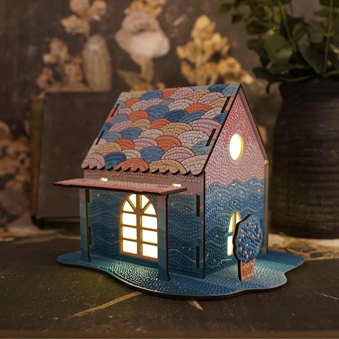3D Diamond Painting Cabin Kit – DIY Full Drill Miniature House Craft with Rhinestones, Decorative Building Set for Adults & Teens (Mermaid Rainbow Cabin)