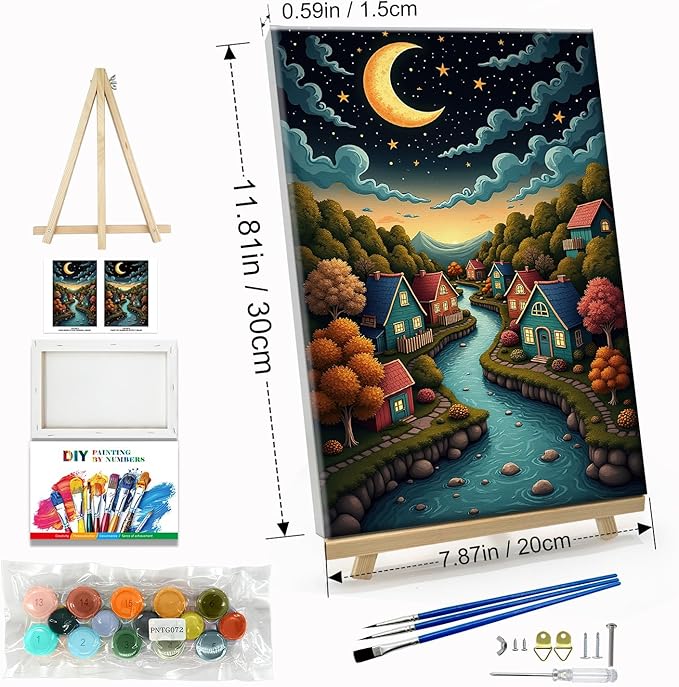JOOZ Landscape Paint by Numbers Kit for Adults with Frame Moon Paint by Number with Easel Lake Adult Paint by Number Kits Framed Canvas Oil Painting Kits for Home Wall Decor 8x12 Inch